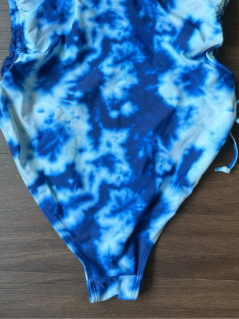 Cyn & Luca Tie Dye Blue White One Piece Swimsuit Adjustable Sides Bathing Suit L